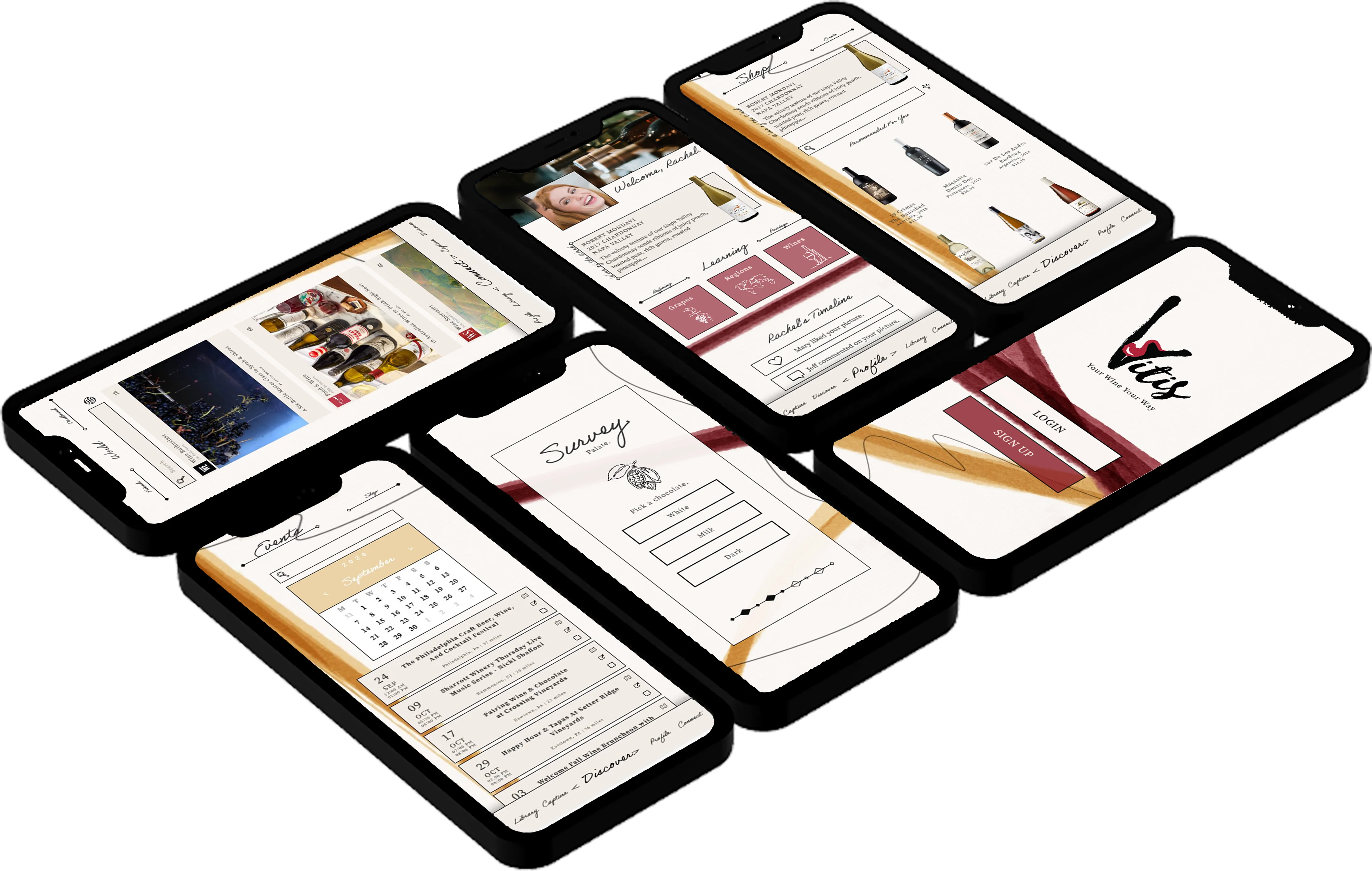 UX project mockup for a wine enthusiast app