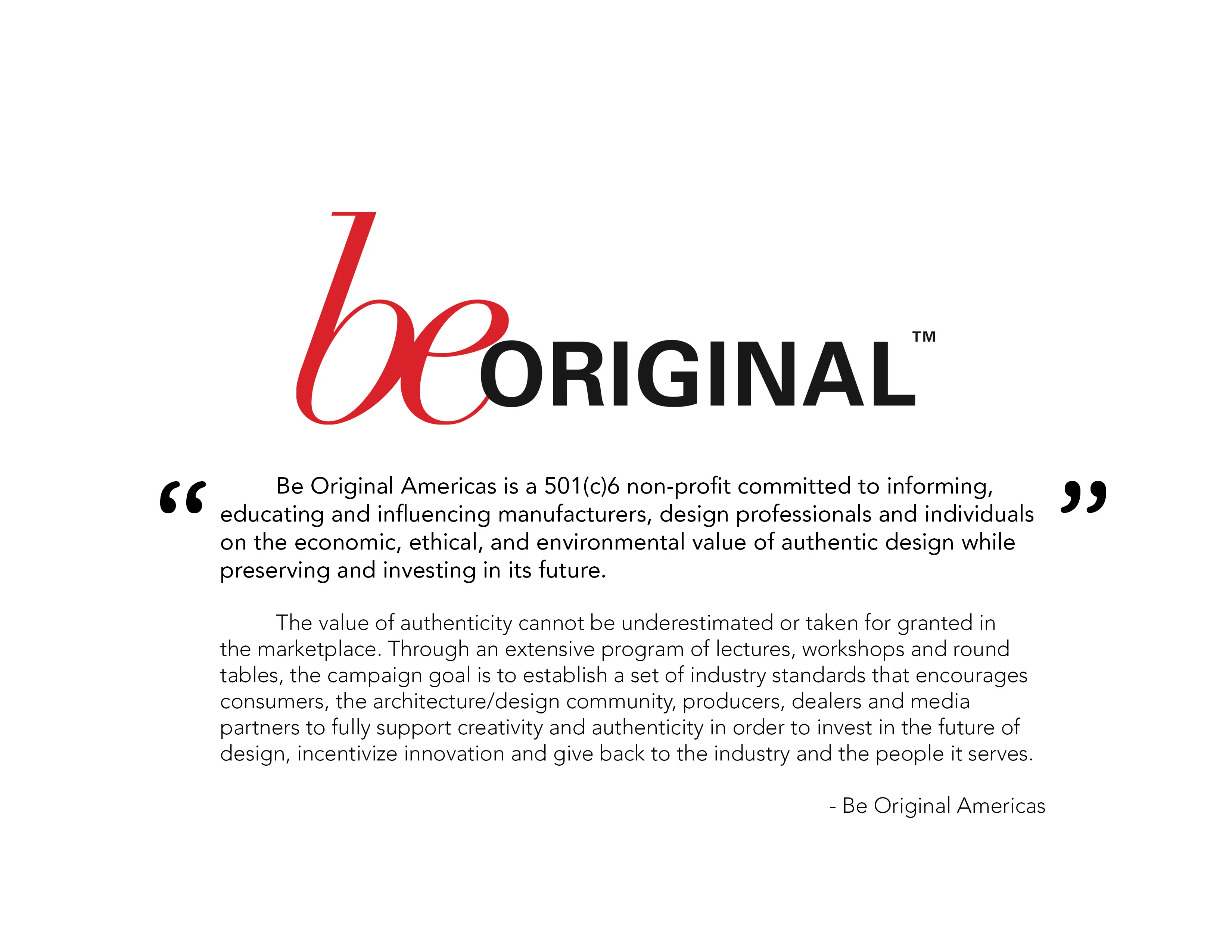 Be Original Americas mission and goals.