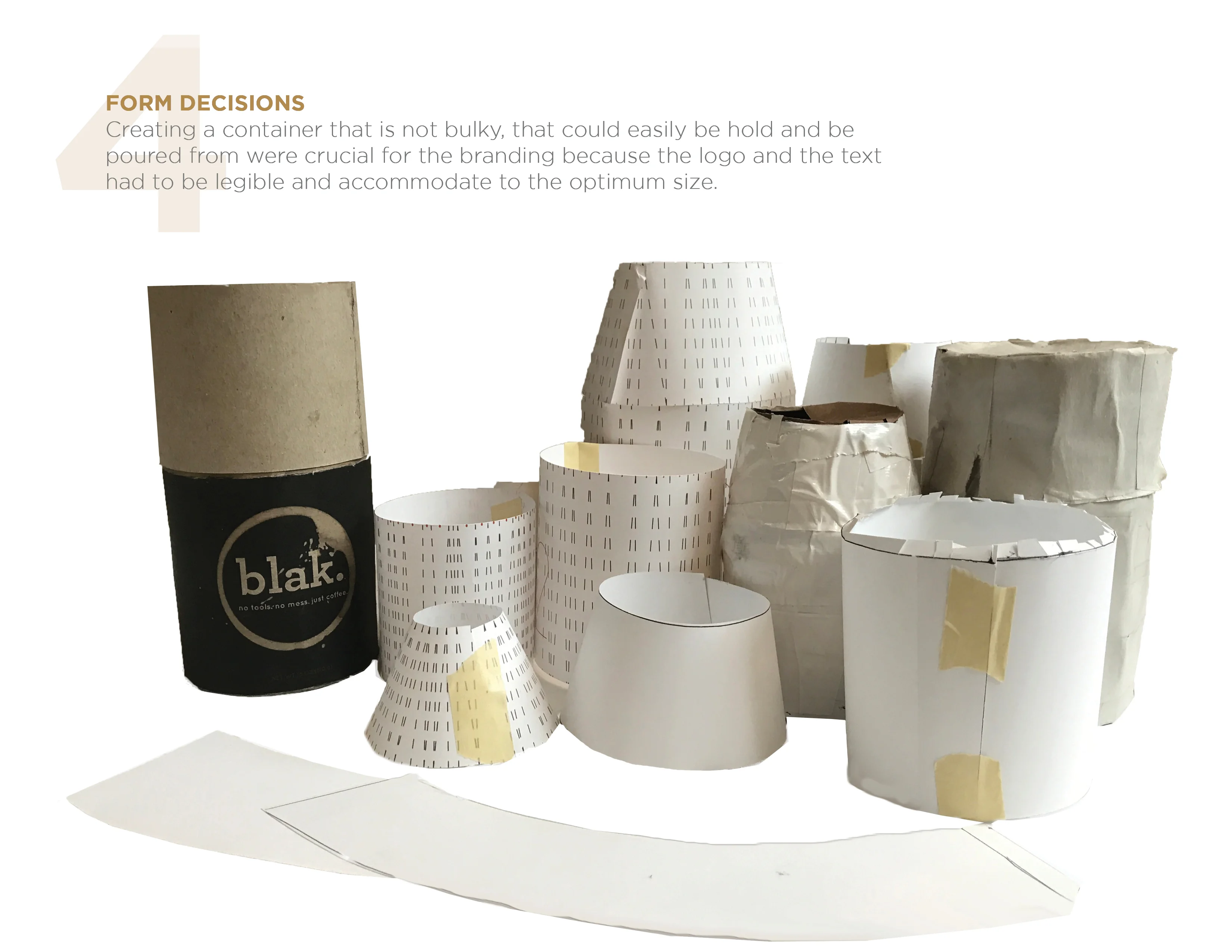 Paper prototypes of compact coffee containers.