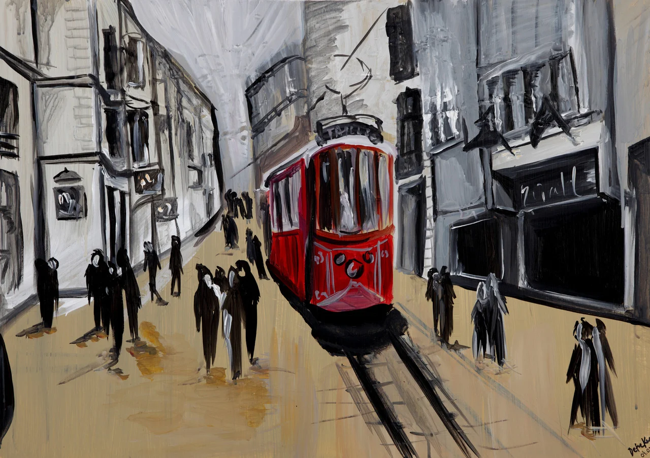 A contemporary painting of Istiklal Street in Istanbul.