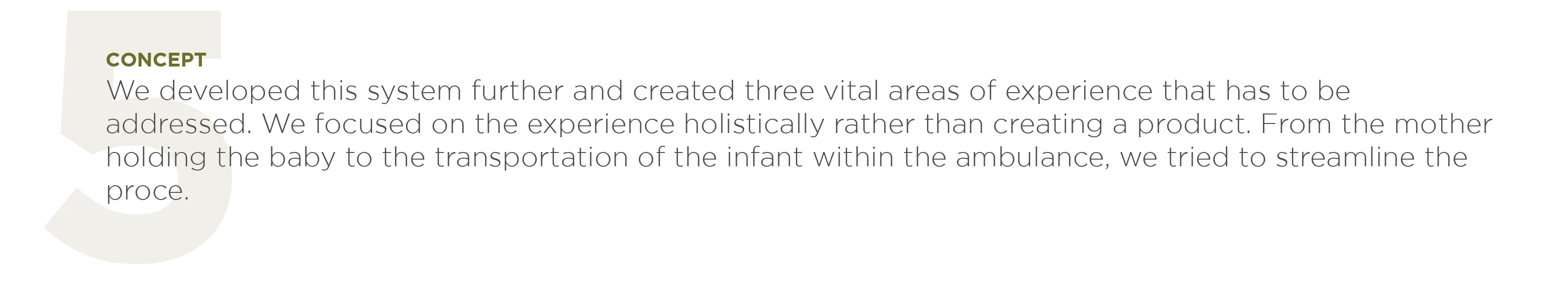 Text over a faint number 5 discussing system concept development and holistic experiences.