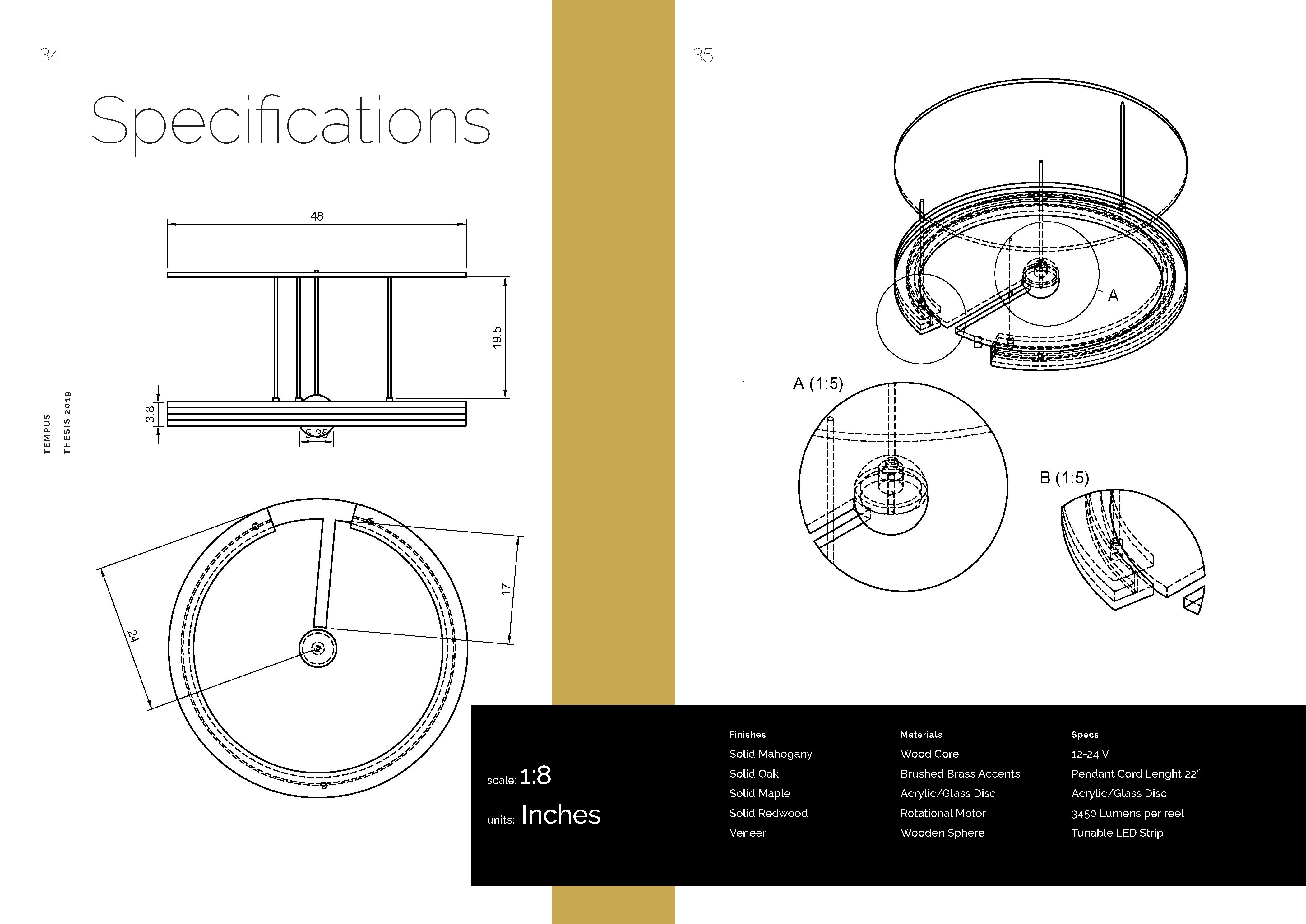 Technical drawing with dimensions and specifications of a circular object, featuring profile and overhead views.