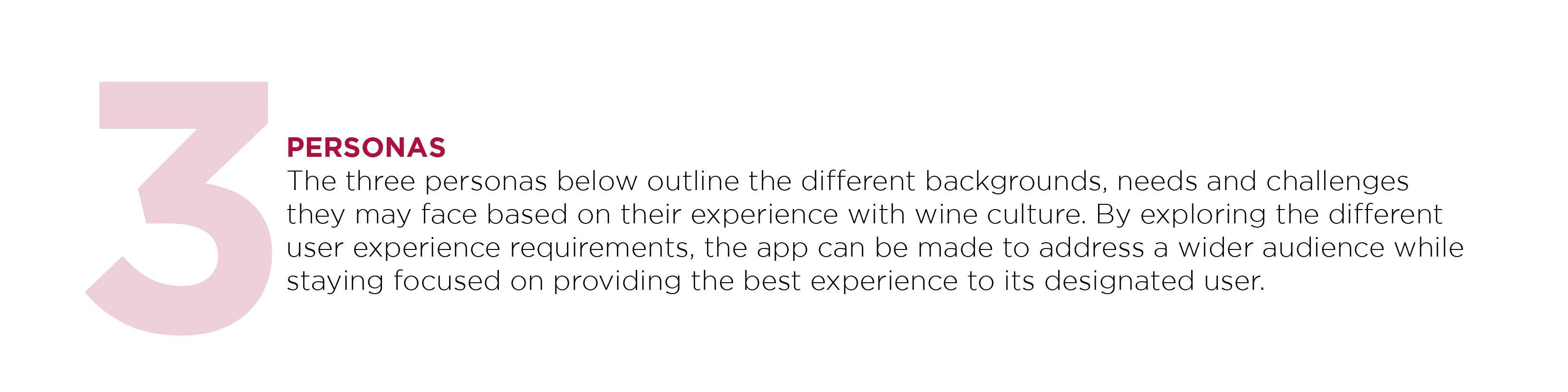 Large pink number 3 followed by bold red text 'PERSONAS' and explanatory black text on a white background.